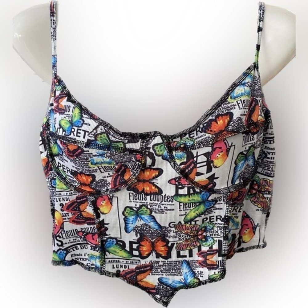 SHEIN Butterfly Top-Stitching Bandana Hem Bustier Crop Cami Top (Medium)